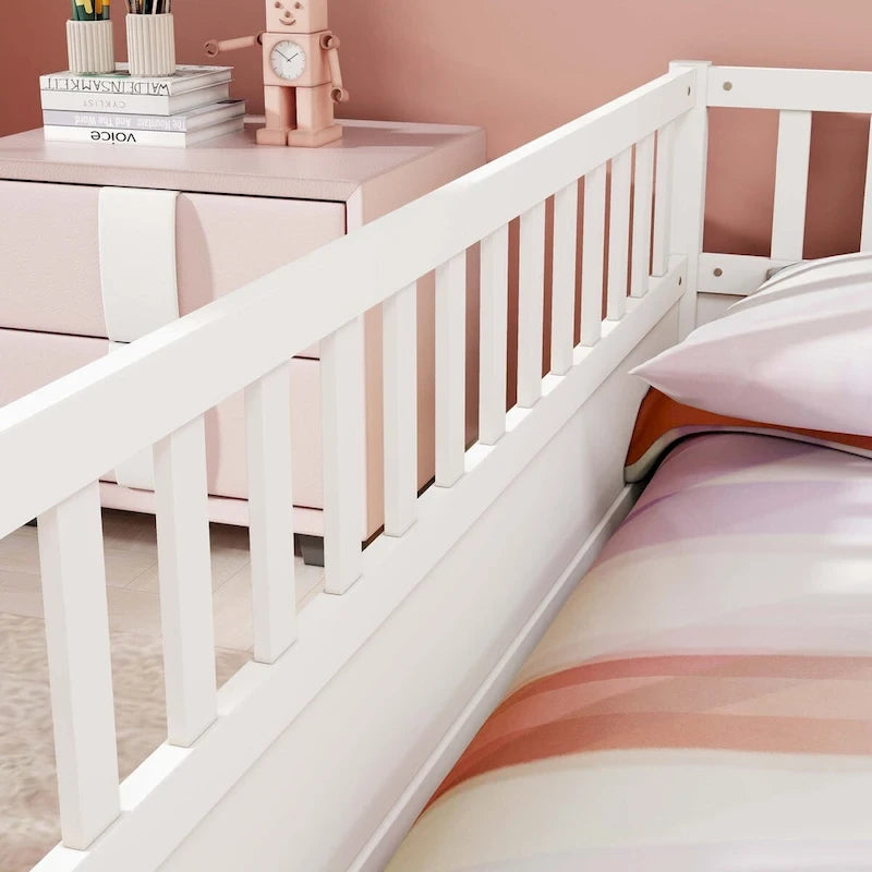 Lit au sol pour enfant avec cadre clôturé – Grand lit double et lit simple