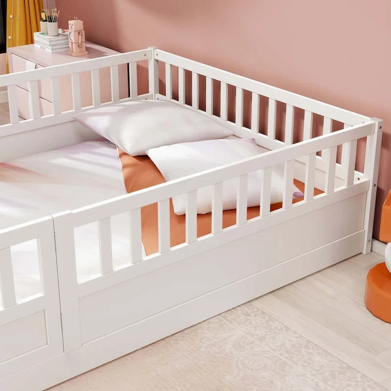 Lit au sol pour enfant avec cadre clôturé – Grand lit double et lit simple
