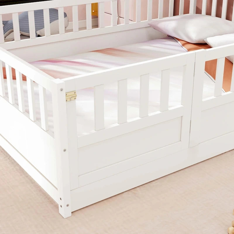 Lit au sol pour enfant avec cadre clôturé – Grand lit double et lit simple
