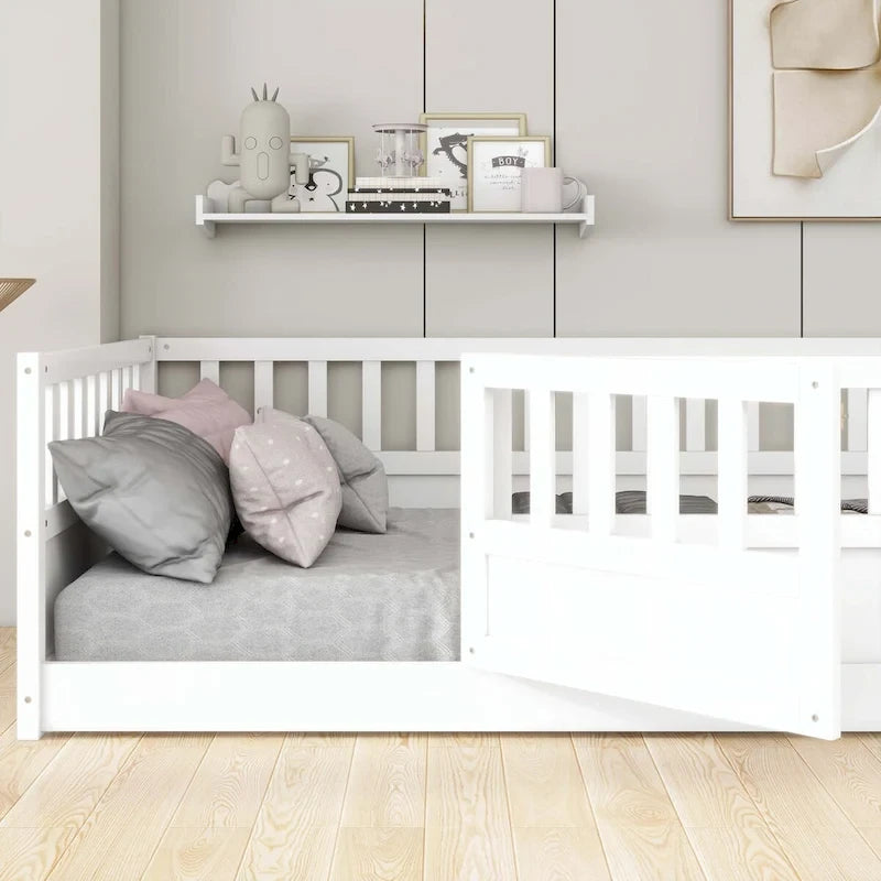 Lit au sol pour enfant avec cadre clôturé – Grand lit double et lit simple