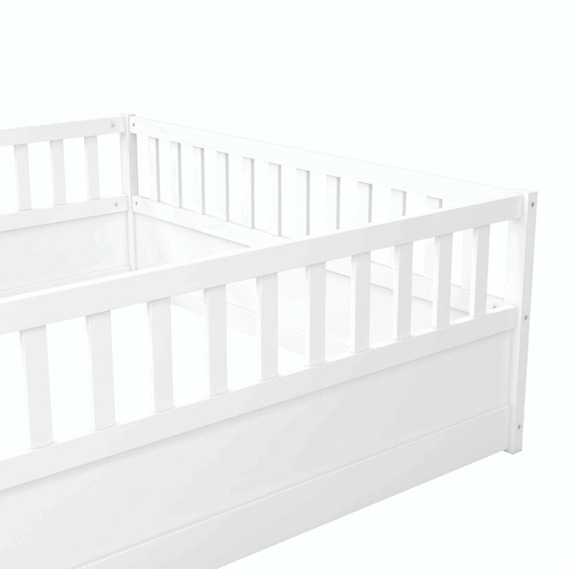 Lit au sol pour enfant avec cadre clôturé – Grand lit double et lit simple