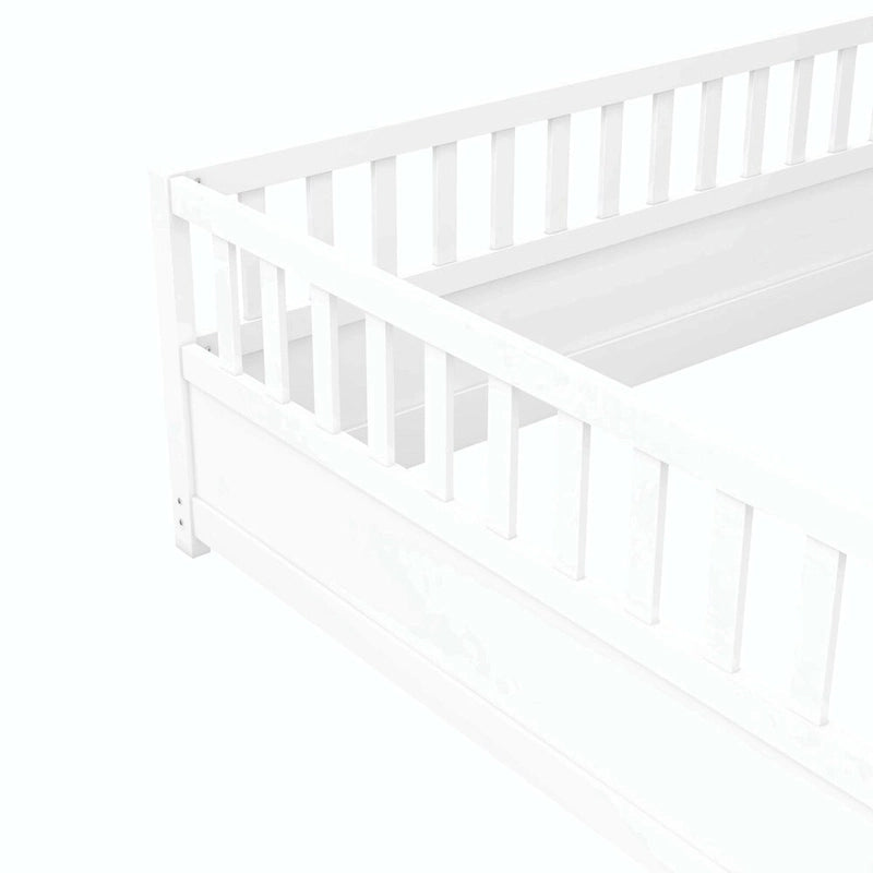 Lit au sol pour enfant avec cadre clôturé – Grand lit double et lit simple