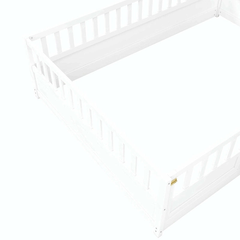 Lit au sol pour enfant avec cadre clôturé – Grand lit double et lit simple