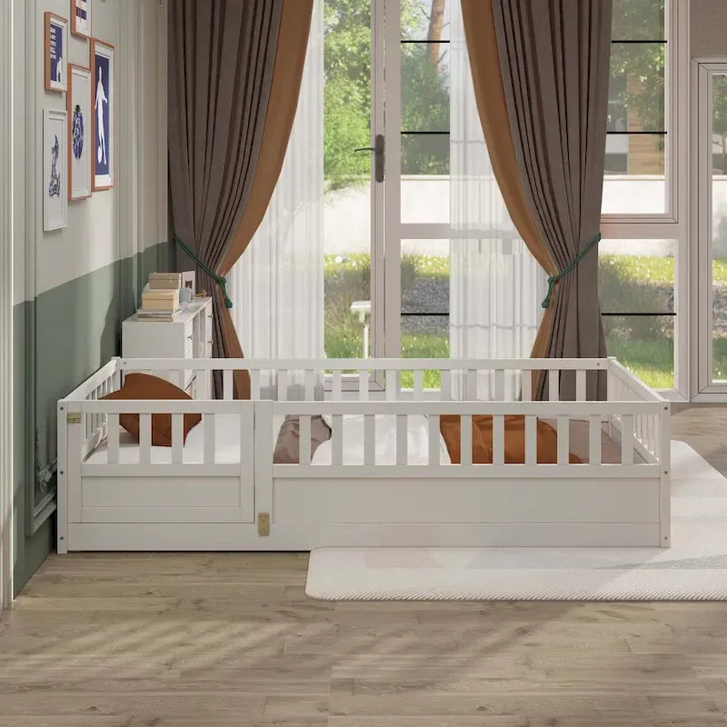 Lit au sol pour enfant avec cadre clôturé – Grand lit double et lit simple