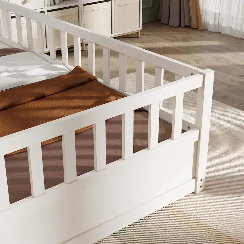 Lit au sol pour enfant avec cadre clôturé – Grand lit double et lit simple