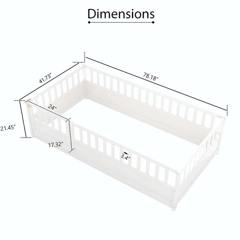 Lit au sol pour enfant avec cadre clôturé – Grand lit double et lit simple