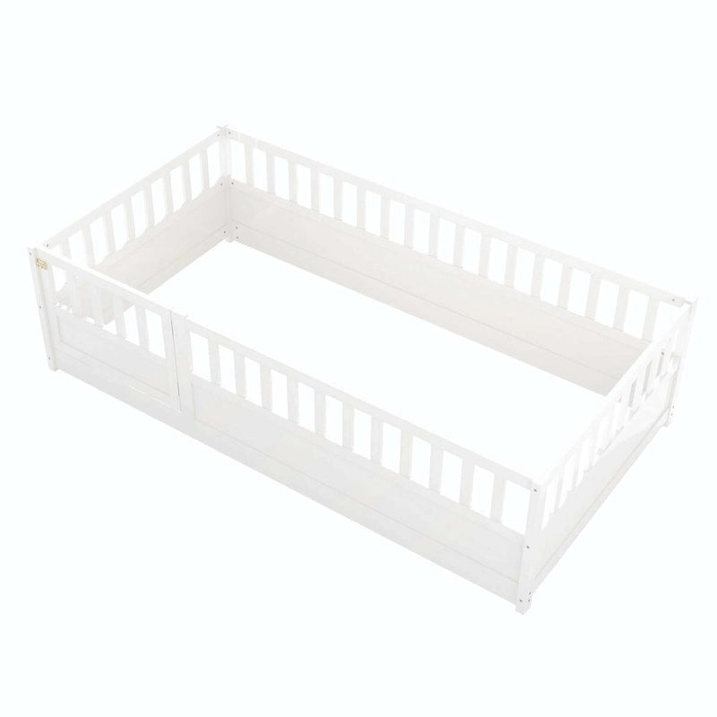 Lit au sol pour enfant avec cadre clôturé – Grand lit double et lit simple