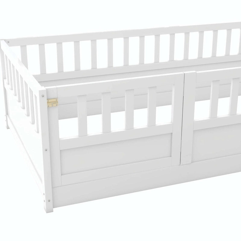 Lit au sol pour enfant avec cadre clôturé – Grand lit double et lit simple