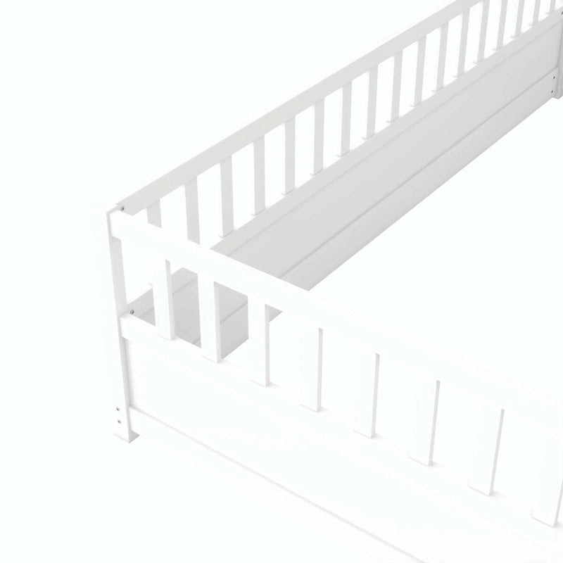 Lit au sol pour enfant avec cadre clôturé – Grand lit double et lit simple