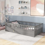 Lit au sol pour enfant avec cadre clôturé – Grand lit double et lit simple