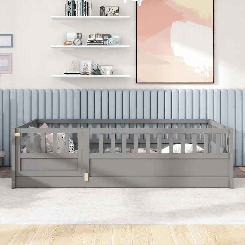 Lit au sol pour enfant avec cadre clôturé – Grand lit double et lit simple