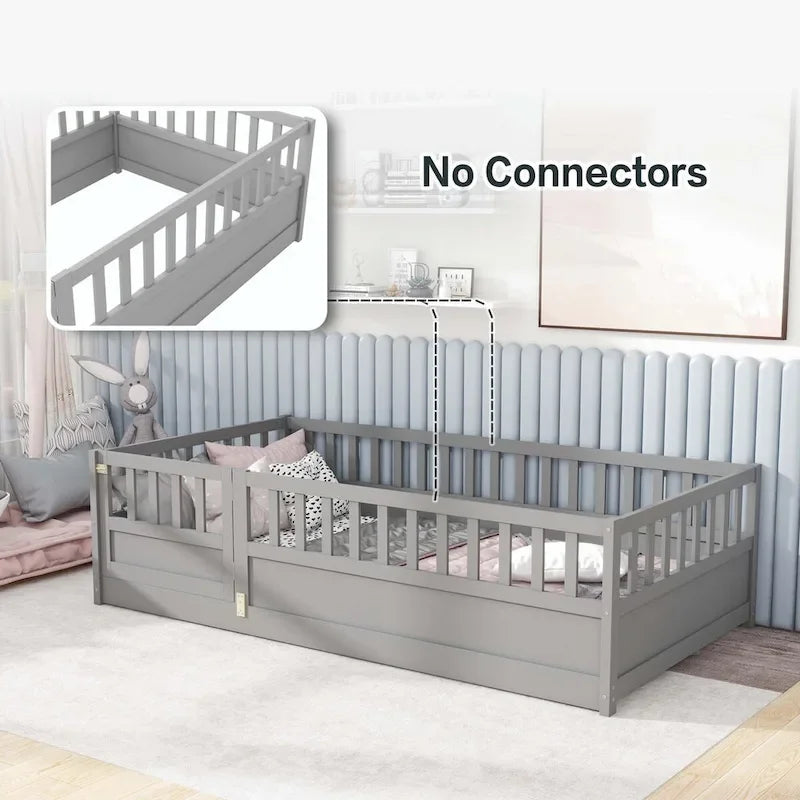 Lit au sol pour enfant avec cadre clôturé – Grand lit double et lit simple