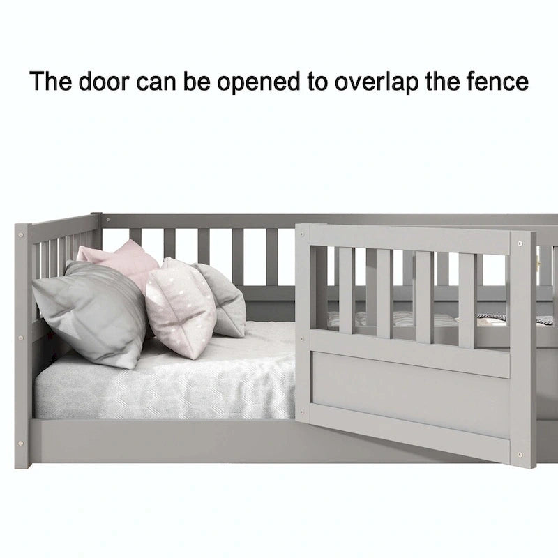 Lit au sol pour enfant avec cadre clôturé – Grand lit double et lit simple