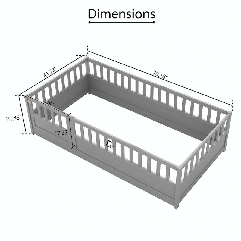 Lit au sol pour enfant avec cadre clôturé – Grand lit double et lit simple