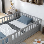 Lit au sol pour enfant avec cadre clôturé – Grand lit double et lit simple