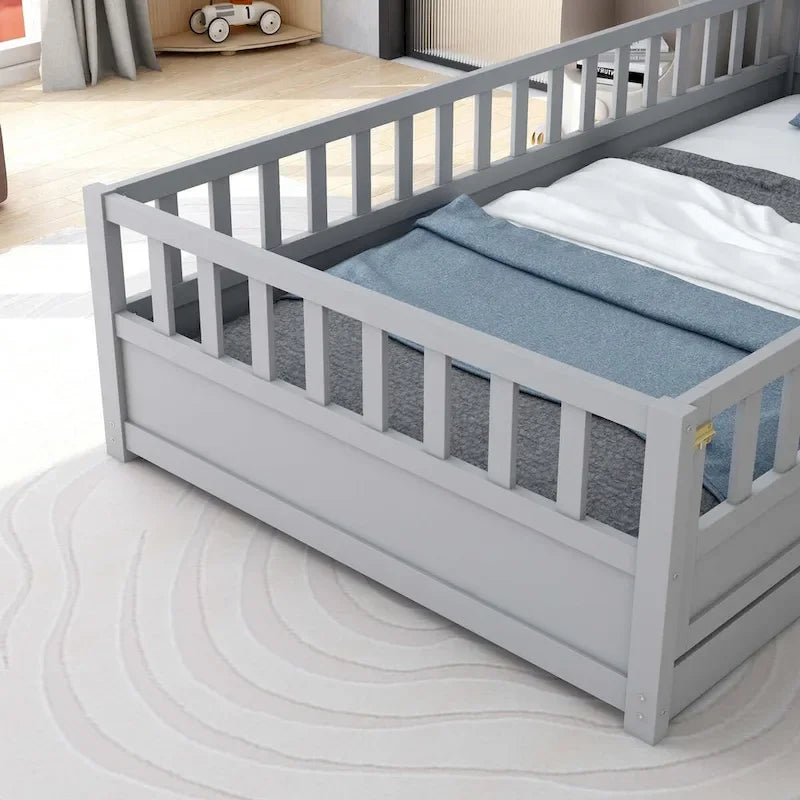Lit au sol pour enfant avec cadre clôturé – Grand lit double et lit simple