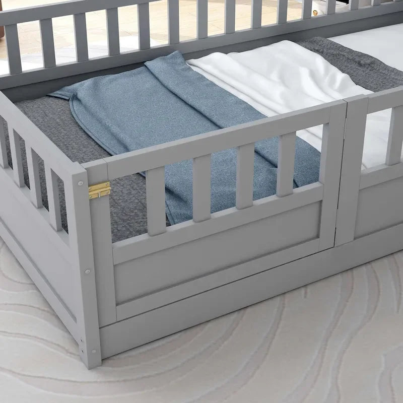 Lit au sol pour enfant avec cadre clôturé – Grand lit double et lit simple