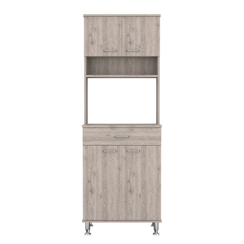 Ensemble de cuisine 2 pièces 4 portes 1 tiroir avec armoire de rangement et table pliante murale, gris clair