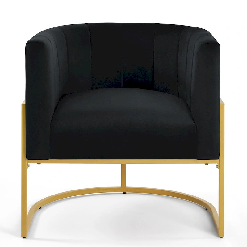 Fauteuil d'appoint en velours avec dossier incurvé et base en métal