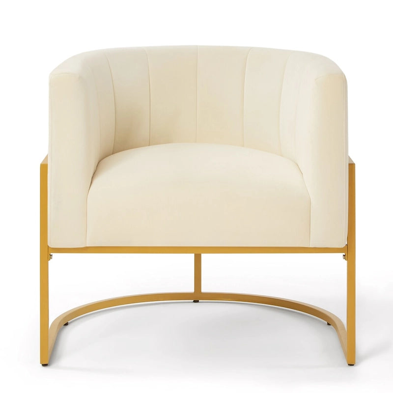Fauteuil d'appoint en velours avec dossier incurvé et base en métal