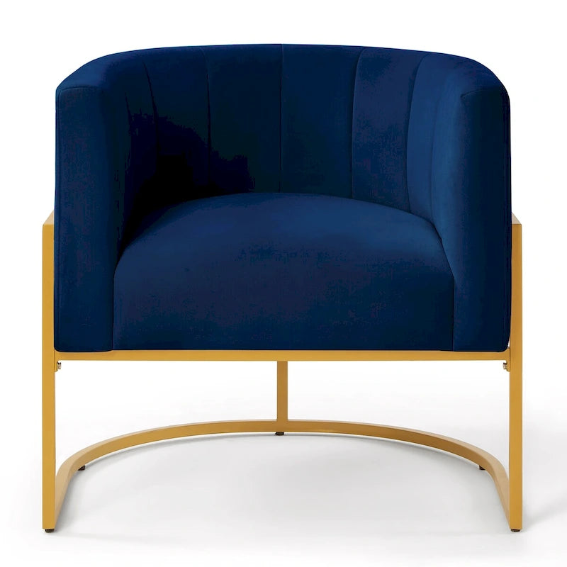 Fauteuil d'appoint en velours avec dossier incurvé et base en métal