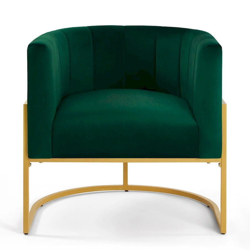 Fauteuil d'appoint en velours avec dossier incurvé et base en métal