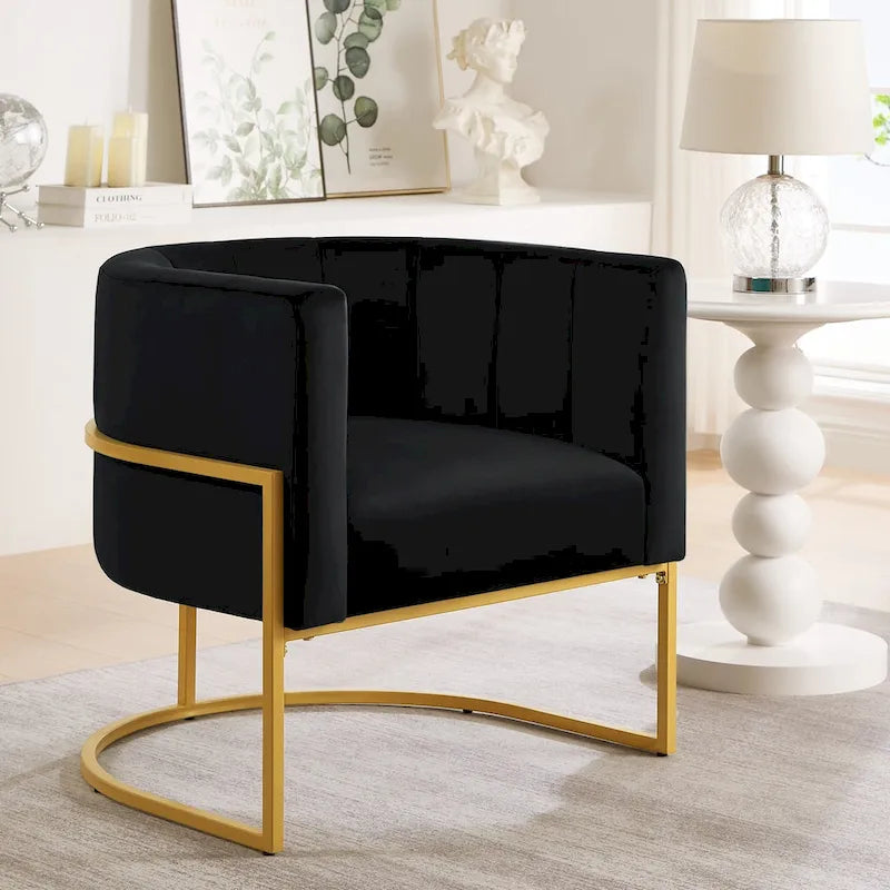 Fauteuil d'appoint en velours avec dossier incurvé et base en métal