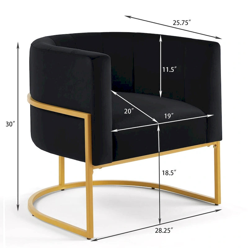 Fauteuil d'appoint en velours avec dossier incurvé et base en métal