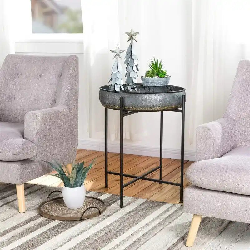 Table d'appoint ronde en métal à 4 pieds - 22,44P x 22,44L x 25,79H