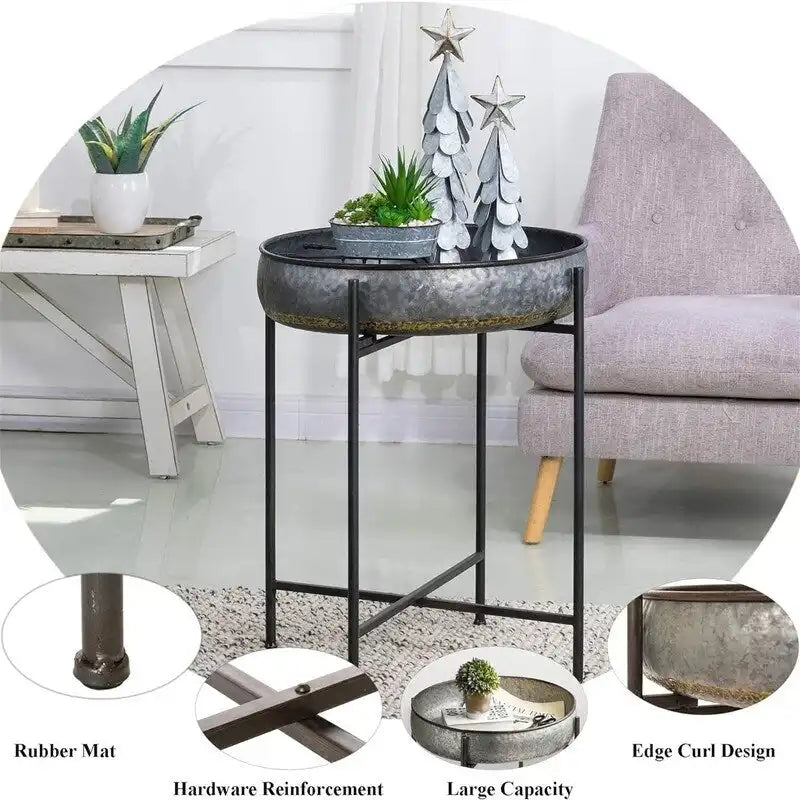 Table d'appoint ronde en métal à 4 pieds - 22,44P x 22,44L x 25,79H