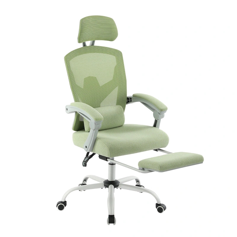 Fauteuil de bureau ergonomique à dossier haut en maille avec support lombaire et repose-pieds escamotable