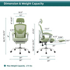 Fauteuil de bureau ergonomique à dossier haut en maille avec support lombaire et repose-pieds escamotable