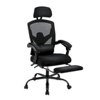 Fauteuil de bureau ergonomique à dossier haut en maille avec support lombaire et repose-pieds escamotable