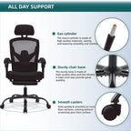 Fauteuil de bureau ergonomique à dossier haut en maille avec support lombaire et repose-pieds escamotable