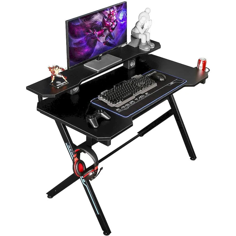 Bureau informatique de jeu en forme de R de 48 pouces avec support de moniteur