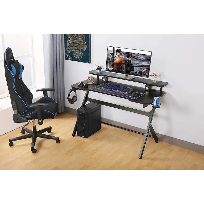 Bureau informatique de jeu en forme de R de 48 pouces avec support de moniteur