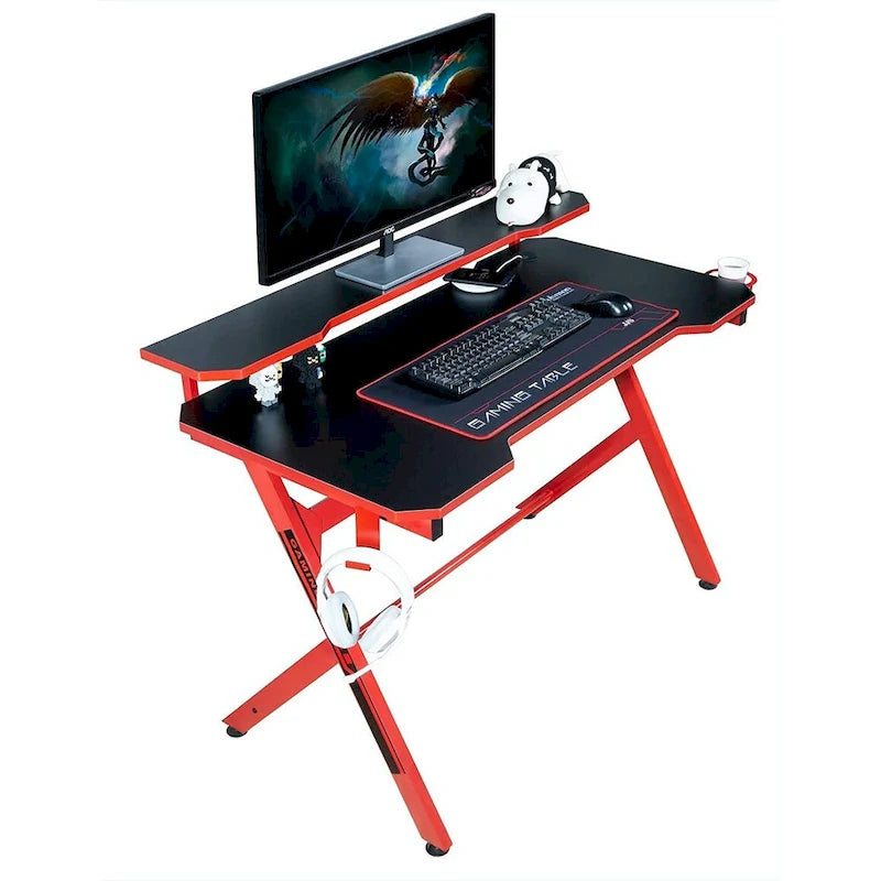 Bureau informatique de jeu en forme de R de 48 pouces avec support de moniteur