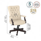 Chaise de bureau capitonnée à dossier haut avec accoudoirs