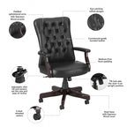 Chaise de bureau capitonnée à dossier haut avec accoudoirs