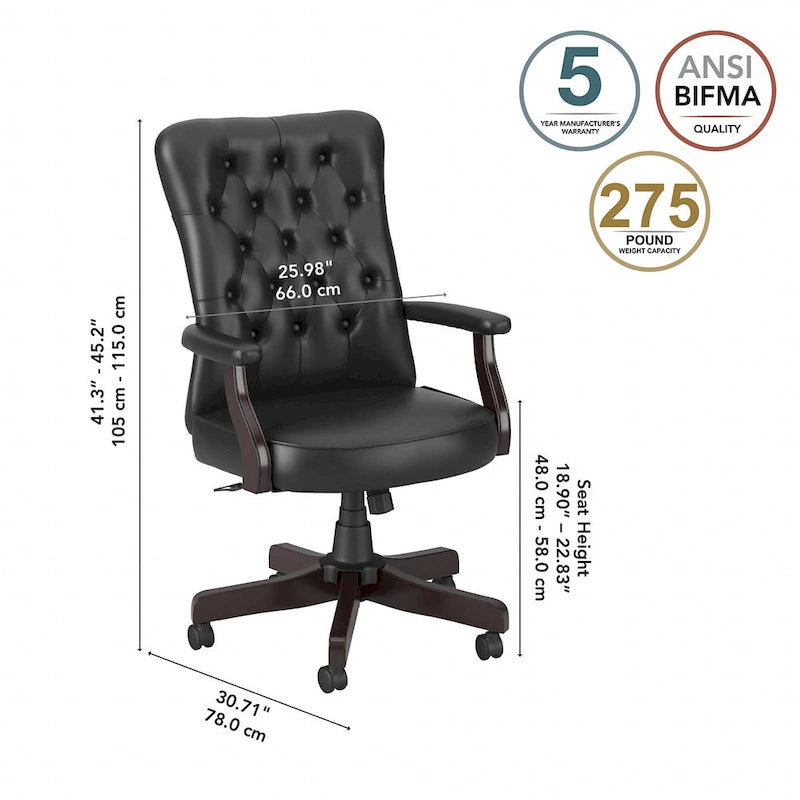 Chaise de bureau capitonnée à dossier haut avec accoudoirs