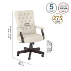 Chaise de bureau capitonnée à dossier haut avec accoudoirs