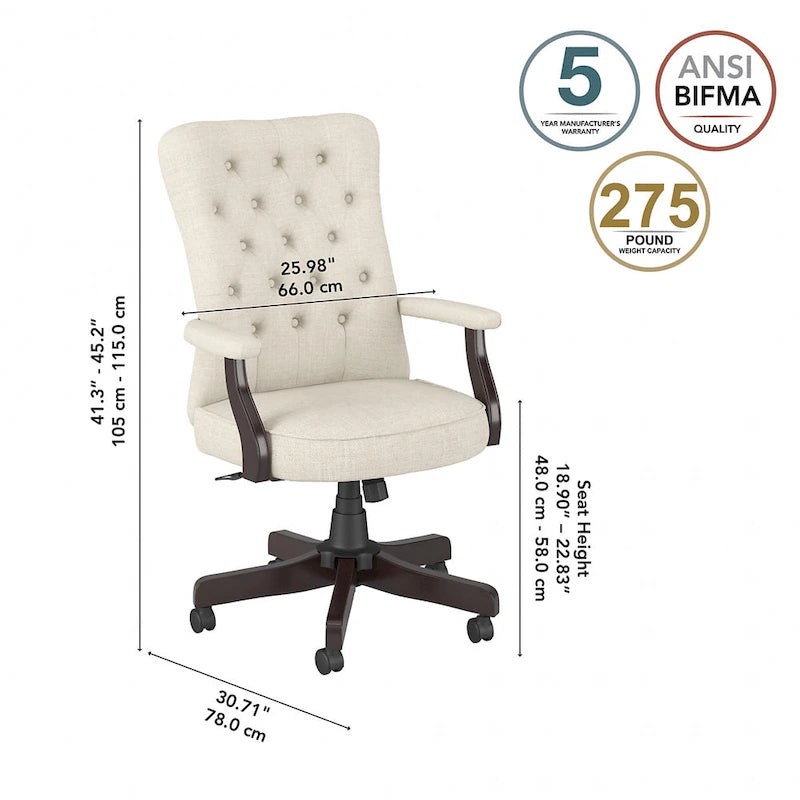 Chaise de bureau capitonnée à dossier haut avec accoudoirs