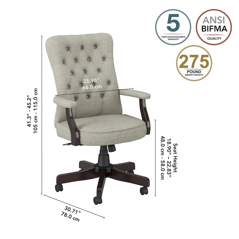 Chaise de bureau capitonnée à dossier haut avec accoudoirs
